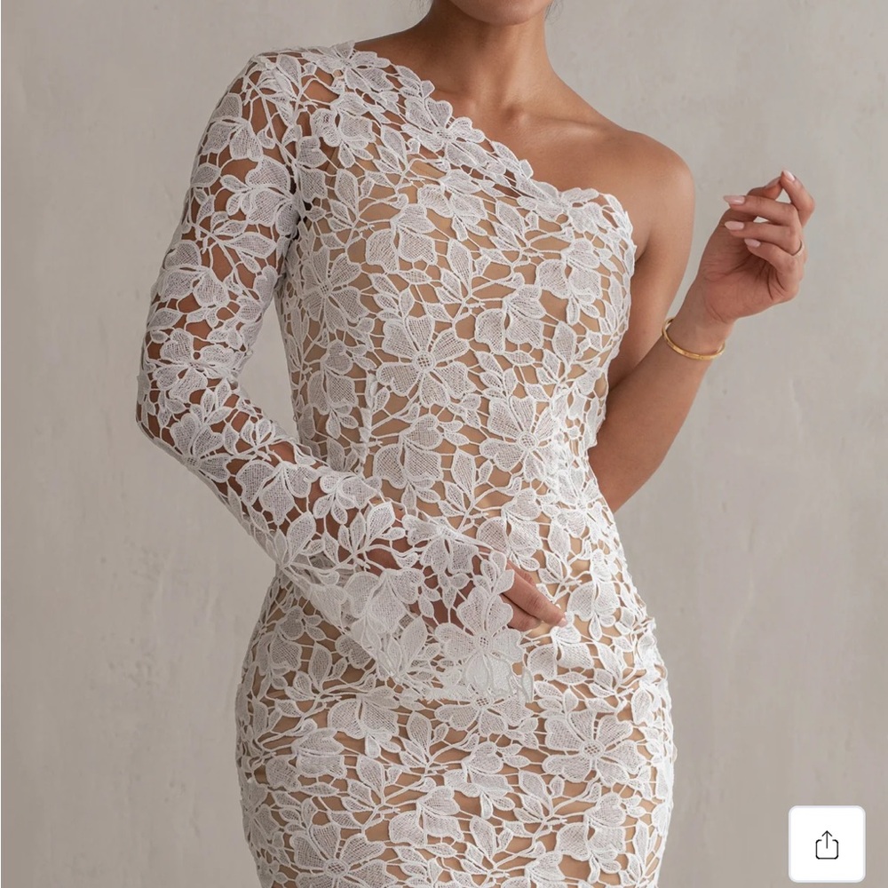 JLUXLABEL White Lace One-Shoulder Wedding Dress